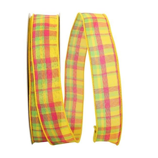 Reliant Ribbon Reliant Ribbon 92843W-079-09K Plaid Glamour Value Wired Edge Ribbon - Yellow - 1.5 in. x 50 yards 92843W-079-09K